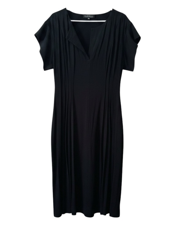 Eloquii Dresses & Skirts - Eloquii Black Pleated-Detail Waist Tie Split Neckline Midi Dress